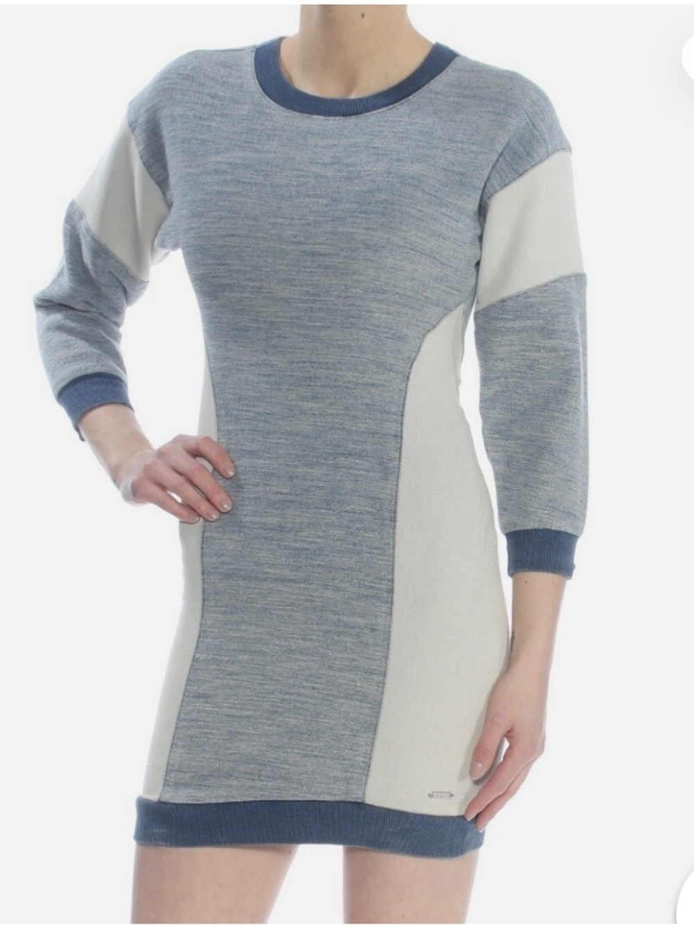 Guess Womens Dobby Mini Long Sleeve Sweatshirt Dress Blue Large